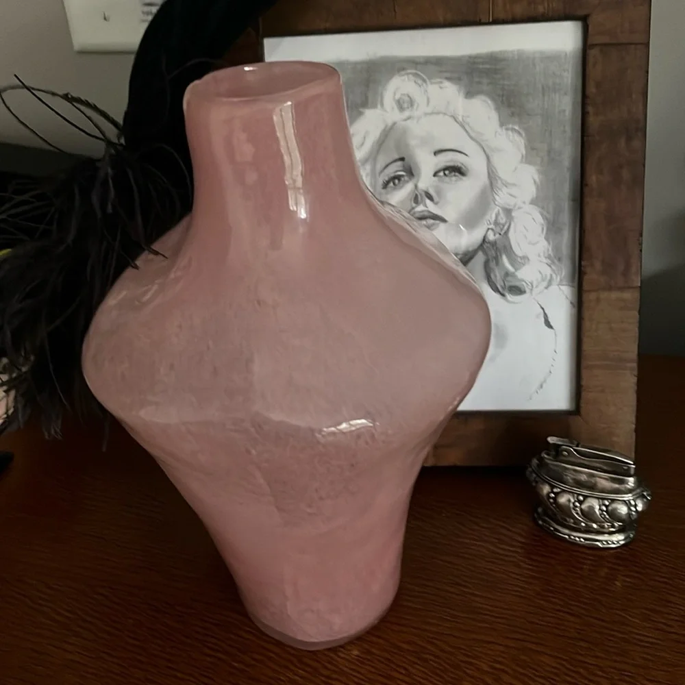 Anthropologie Blush Pink Sculptural Glass Vase